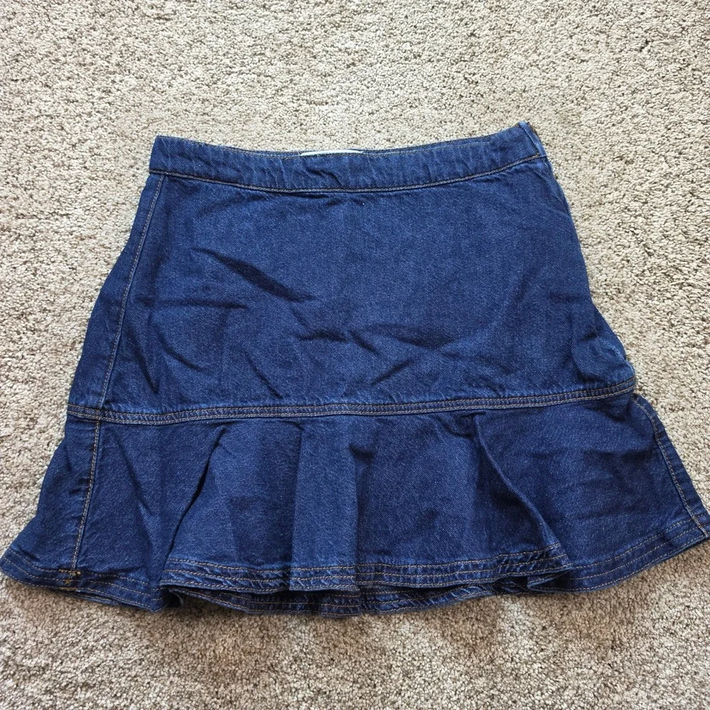 Reformation Madelyn Skirt Womens 28 Dark Wash Denim Pleated Ruffle Mini Skirt
